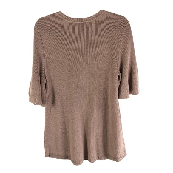 Isaac Mizrahi Live! Womens Sweater Short Sleeve Ruffle Ribbed Knit Brown M - Picture 2 of 5